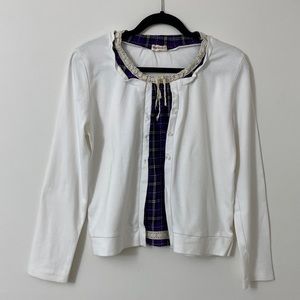Blue Cross White Purple Plaid Lagenlook Long Sleeve Top